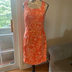 Jade Melody Tam Size 6 Orange Peach White Lined Sleeveless Sheath Midi Dress